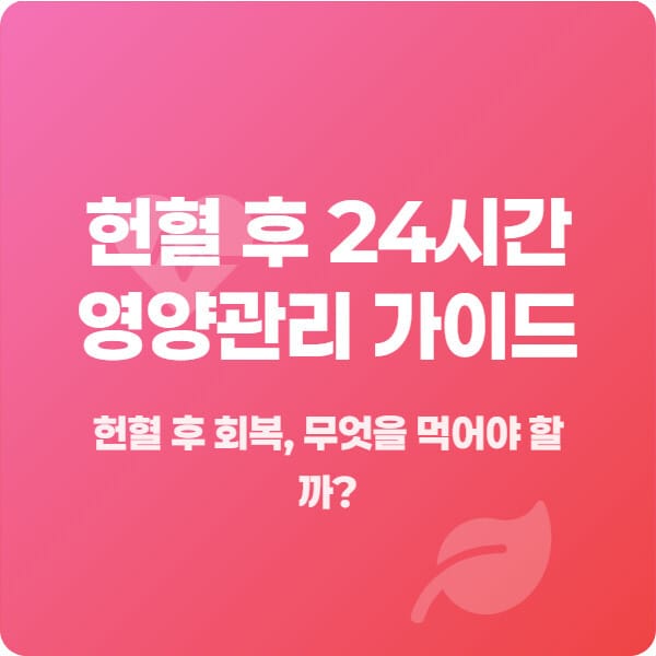 헌혈 후 24시간 영양관리 가이드