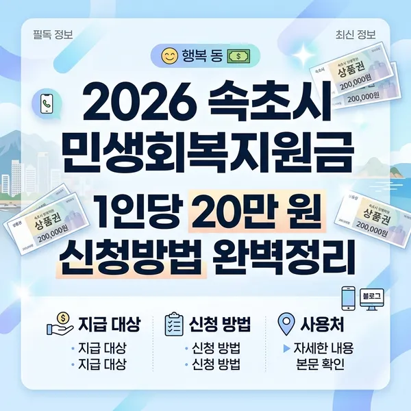 2026년 속초시 민생회복지원금 20만원 신청방법