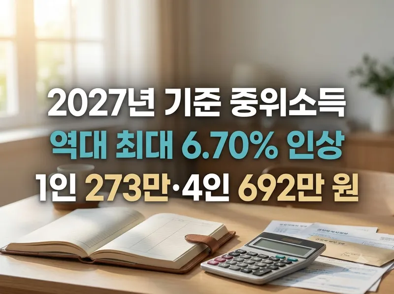 2027년 기준 중위소득 가구원수별 인상 금액 및 선정기준
